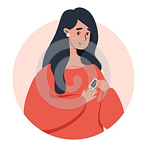 Woman using pulse oximeter device on finger