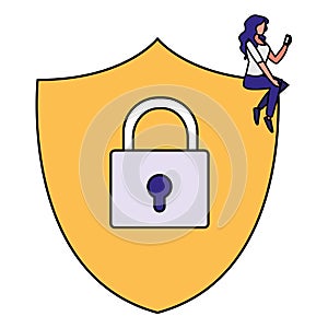Woman using shield security with padlock