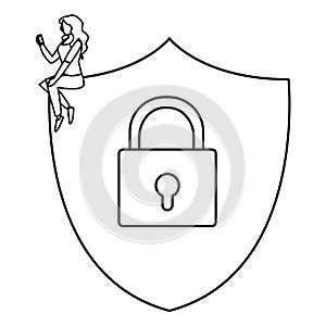 Woman using shield security with padlock