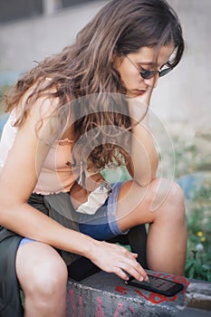 Woman using smart phone connect communication. Emotional isolation, technology depresion