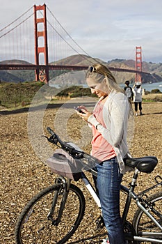 Woman using a smart phone on vacation