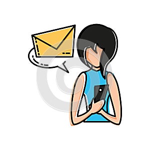 Woman using smartphone sending email