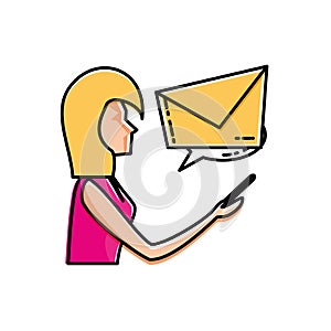 Woman using smartphone sending email