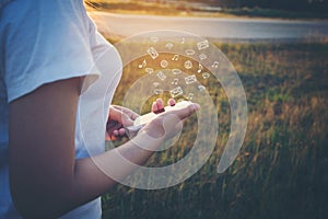 Woman using Smartphone Social media network concept