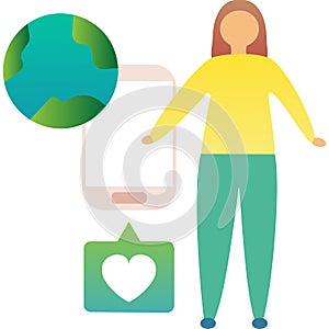 Woman using social network icon vector on white