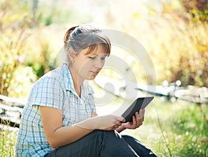 Woman using tablet PC