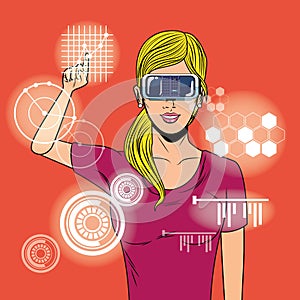 Woman using virtual reality glasses