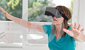 Woman using a virtual reality headset