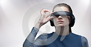 Woman using virtual reality headset