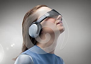 Woman using virtual reality headset