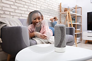 Close-up Of A Voice Assistant On Table