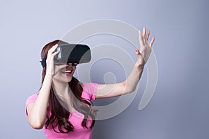 Woman using VR headset glasses