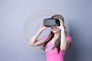 Woman using VR headset glasses