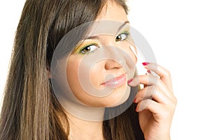 Woman using a wadded stick