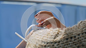 Woman using wearable smart watch