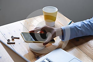 Woman using wireless charging . technology concept