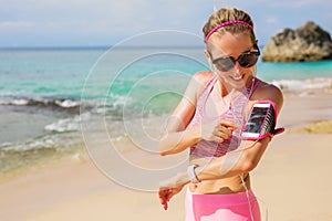 Woman using workout tracking app on phone