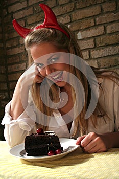 Woman v Chocolate Cake Devils Temptation