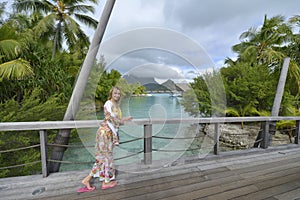 Woman on vacation in Bora bora