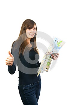 Woman on vacation with a city map