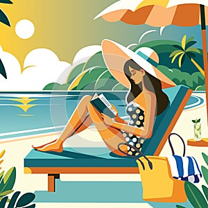 Woman on Vacation Flat Design