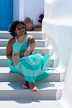 Woman On Vacation In Santorini