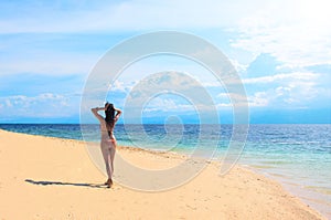 Woman on vacation. Summer beach photo. Beautiful girl on beach