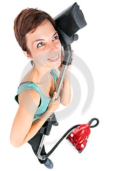 Woman with vacuum cleaner