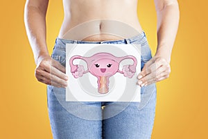 Woman with vaginal or urinary system health. Uterus health concept