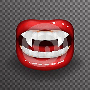 Woman vampire tooth stylish lips slightly open mouth fashion mockup transparent background design vector illustration