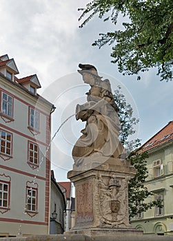 Woman with a vase or Nymph fountain in Bratislava, Slovakia.