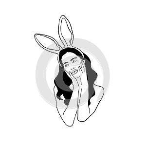 Woman vector in bunny mask.