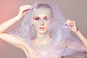 Woman,veil,Valentine`s Day make-up