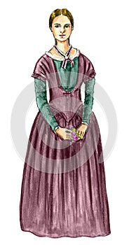 Woman in a Victorian Era Dress Fashion Illustration