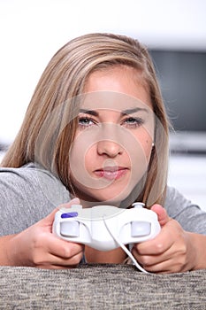 Woman with video game controller