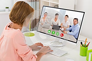 Woman Videoconferencing On Computer