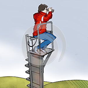 Woman viewing with binoculars