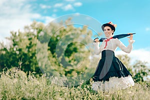 Retro Woman in Vintage Costume Fantasy Portrait Outdoors