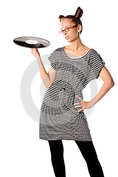 Woman with vinyl plate