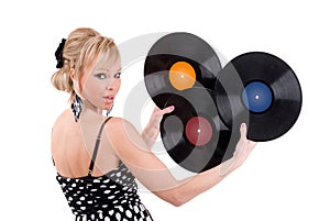 Woman and vinyl records.