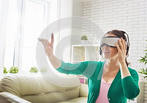 Woman in virtual reality glasses.