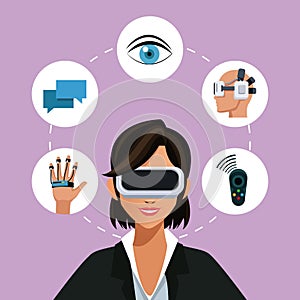 Woman virtual reality glasses connection wearable smart