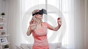 Woman in virtual reality headset or 3d glasses