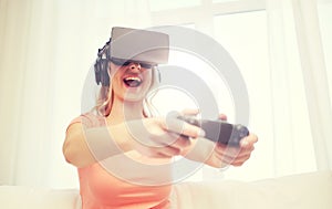 Woman in virtual reality headset with controller