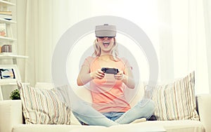 Woman in virtual reality headset with controller