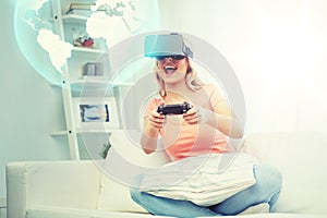 Woman in virtual reality headset with controller