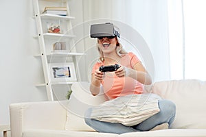 Woman in virtual reality headset with controller