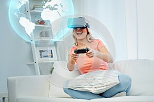 Woman in virtual reality headset with controller