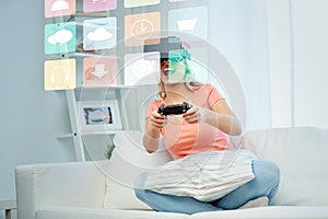 Woman in virtual reality headset with controller