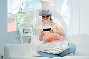 Woman in virtual reality headset with controller